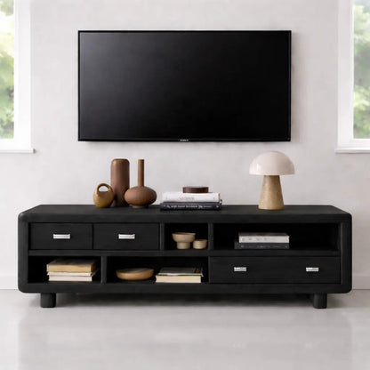 Solid Wood TV Stand with Drawers and Open Shelves Rustic Oak Media Console for Living Room Kitchnce
