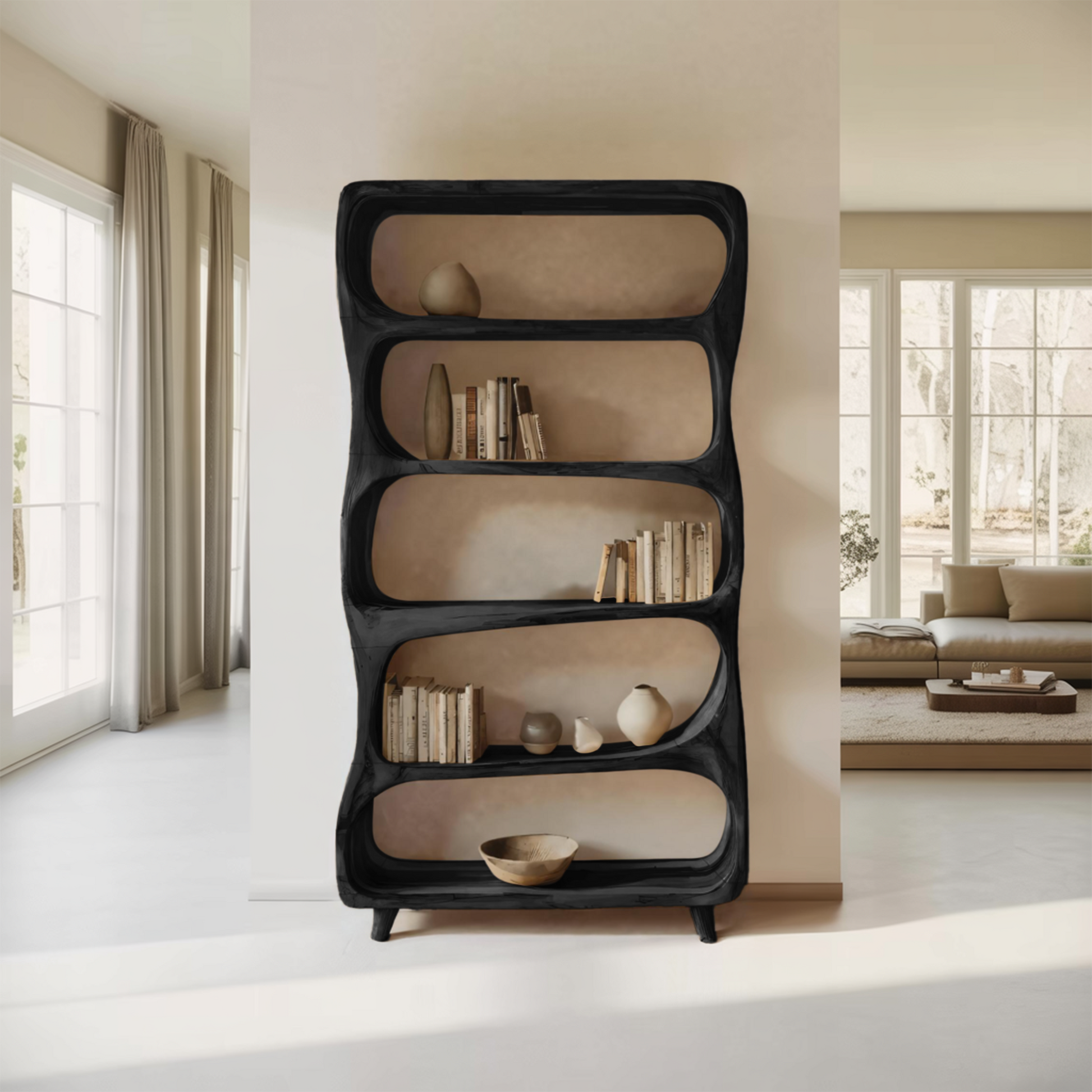 Handcrafted Bookshelf With Open Shelving Unit For Living Room Kitchnce
