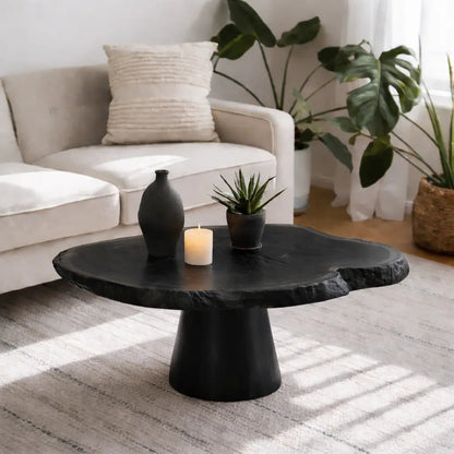 Live Edge Solid Wood Coffee Table for Living Room with Pedestal Base Kitchnce