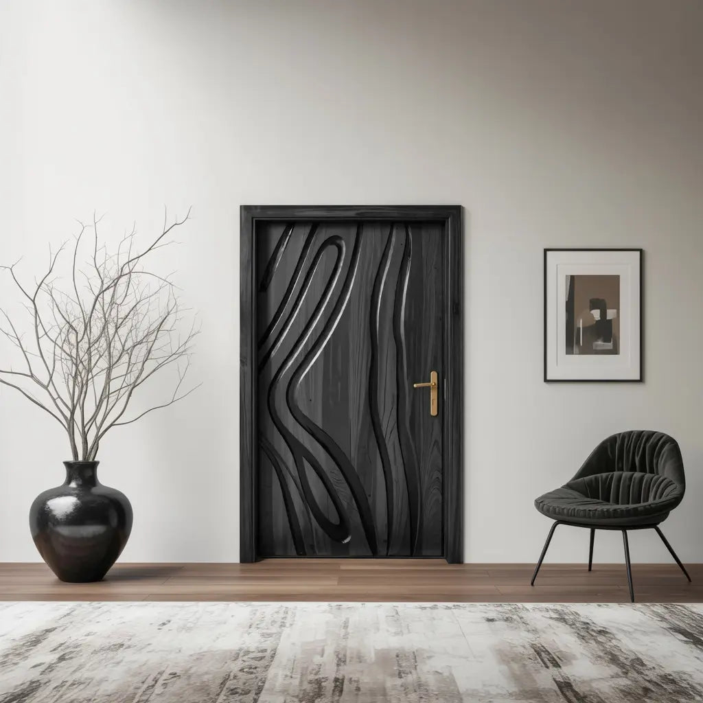 Modern Carved Wooden Door For Interior Entryway Kitchnce