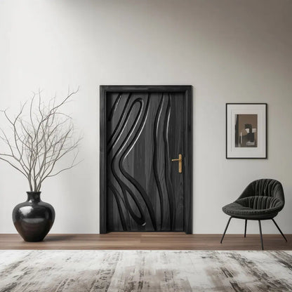 Modern Carved Wooden Door For Interior Entryway Kitchnce