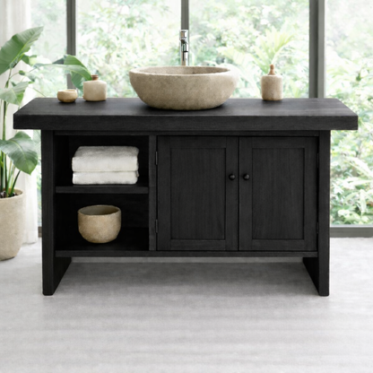 Solid Wood Bathroom Vanity Cabinet with Double Doors and Open Shelf – Rustic Modern Freestanding Vanity Base Kitchnce