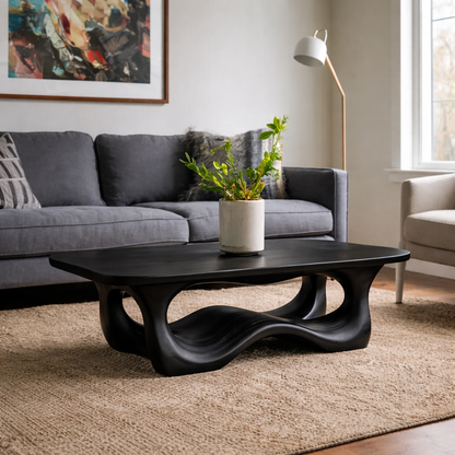 Solid Wood Coffee Table with Sculptural Base and Organic Curved Design