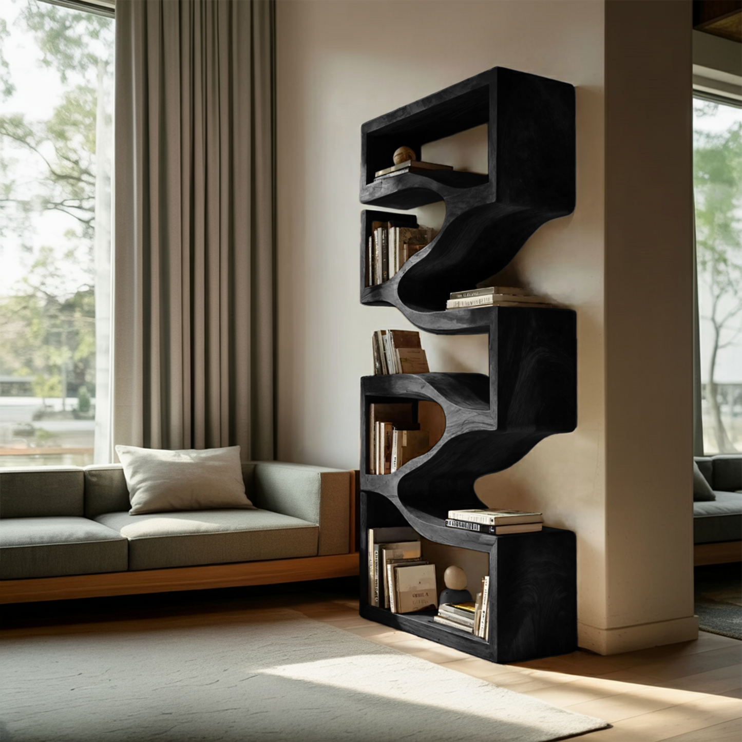 Sculptural Wooden Wall Bookcase For Modern BedRoom Kitchnce