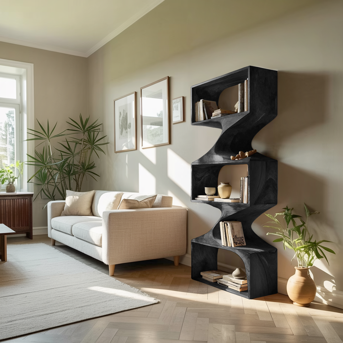 Modern Sculptural Wall Bookcase For Living Room Or Office Kitchnce