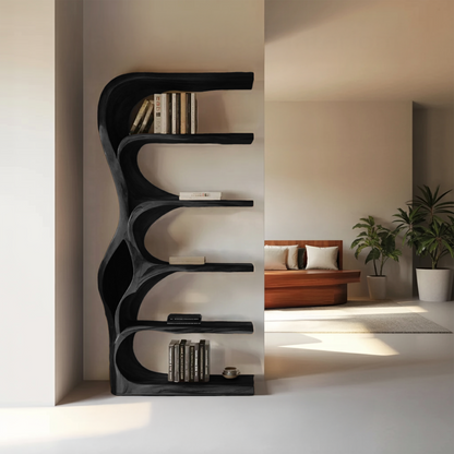 Organic Bookshelf With Curved Open Shelving For Bedroom Decor Kitchnce