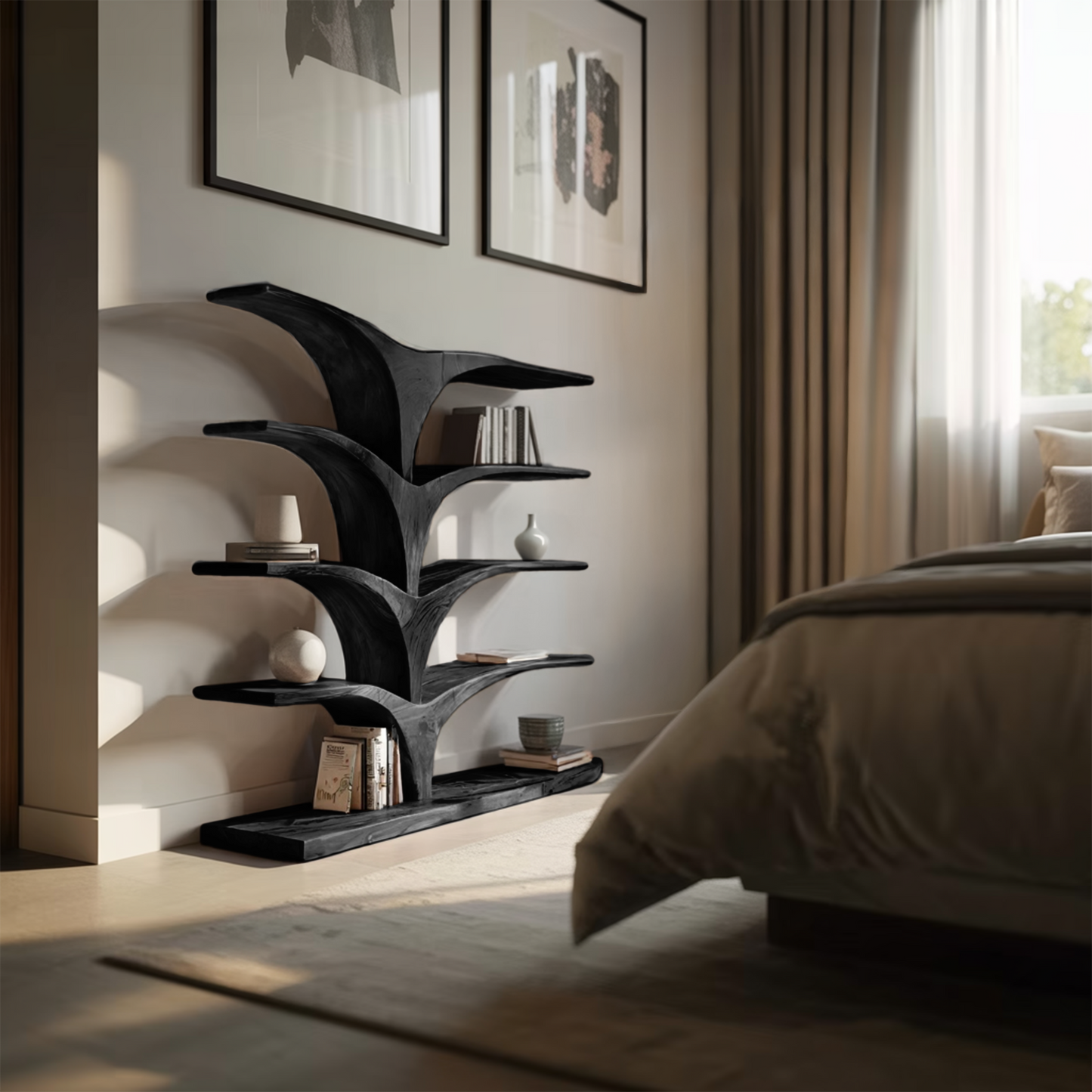Contemporary Curved Bookshelf For Modern Interior Kitchnce