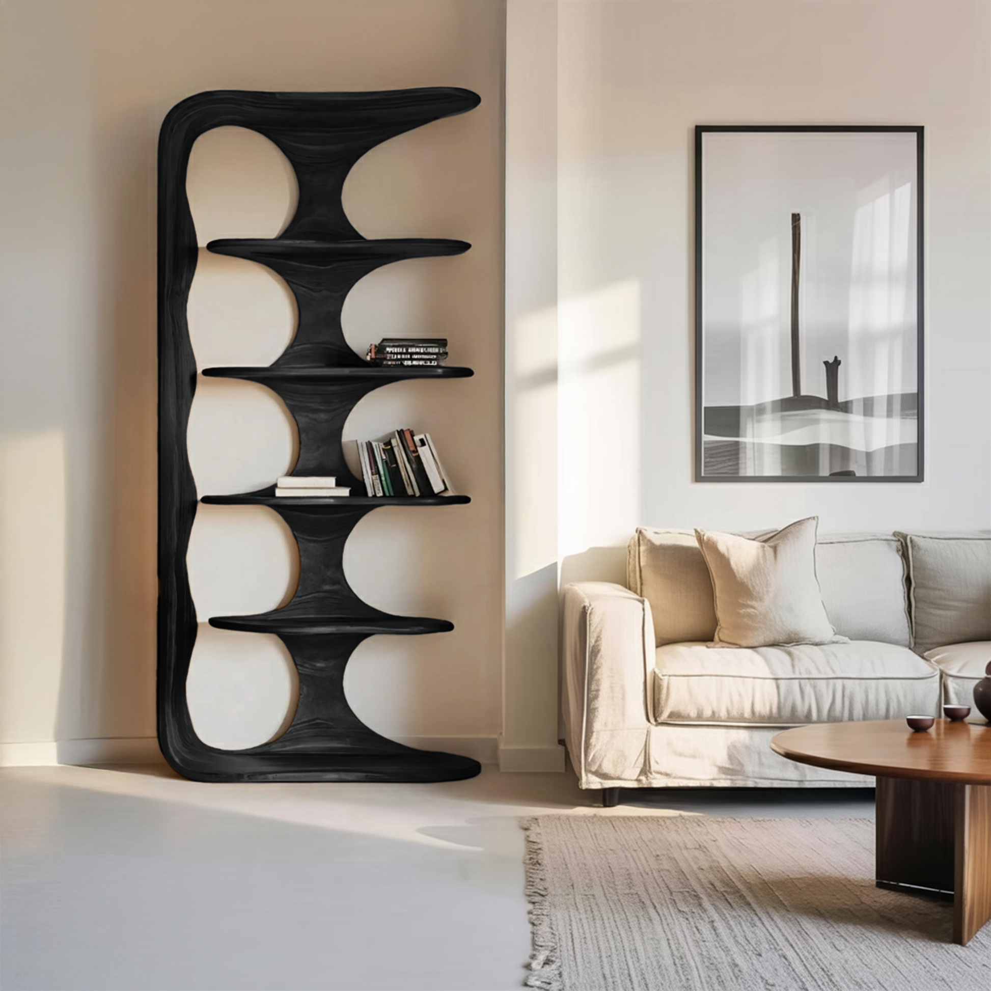 Contemporary Sculptural Vertical Bookshelf For Living Room Kitchnce