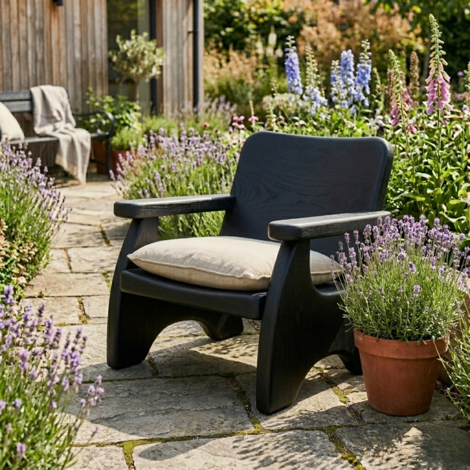 Handcrafted Solid Wood Lounge Chair with Modern Armrests