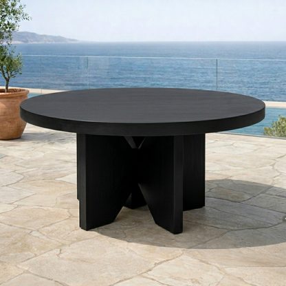 Round Solid Wood Outdoor Dining Table with Bold Cross Pedestal Base