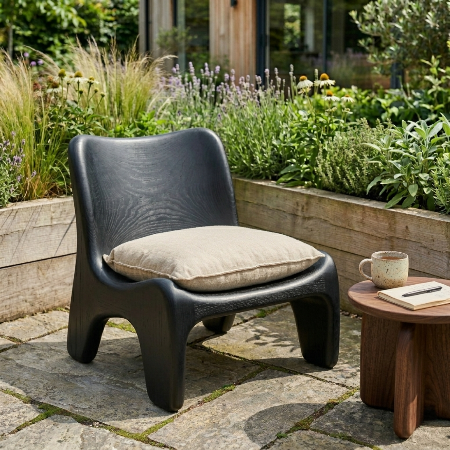 Handcrafted Solid Wood Lounge Chair with Organic Curved Silhouette