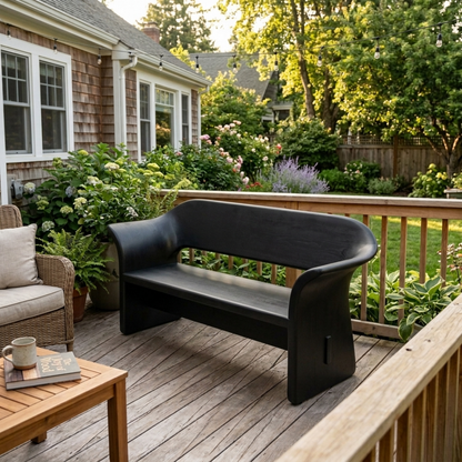 Solid Wood Outdoor Bench with Curved Wraparound Backrest Patio Garden Seating