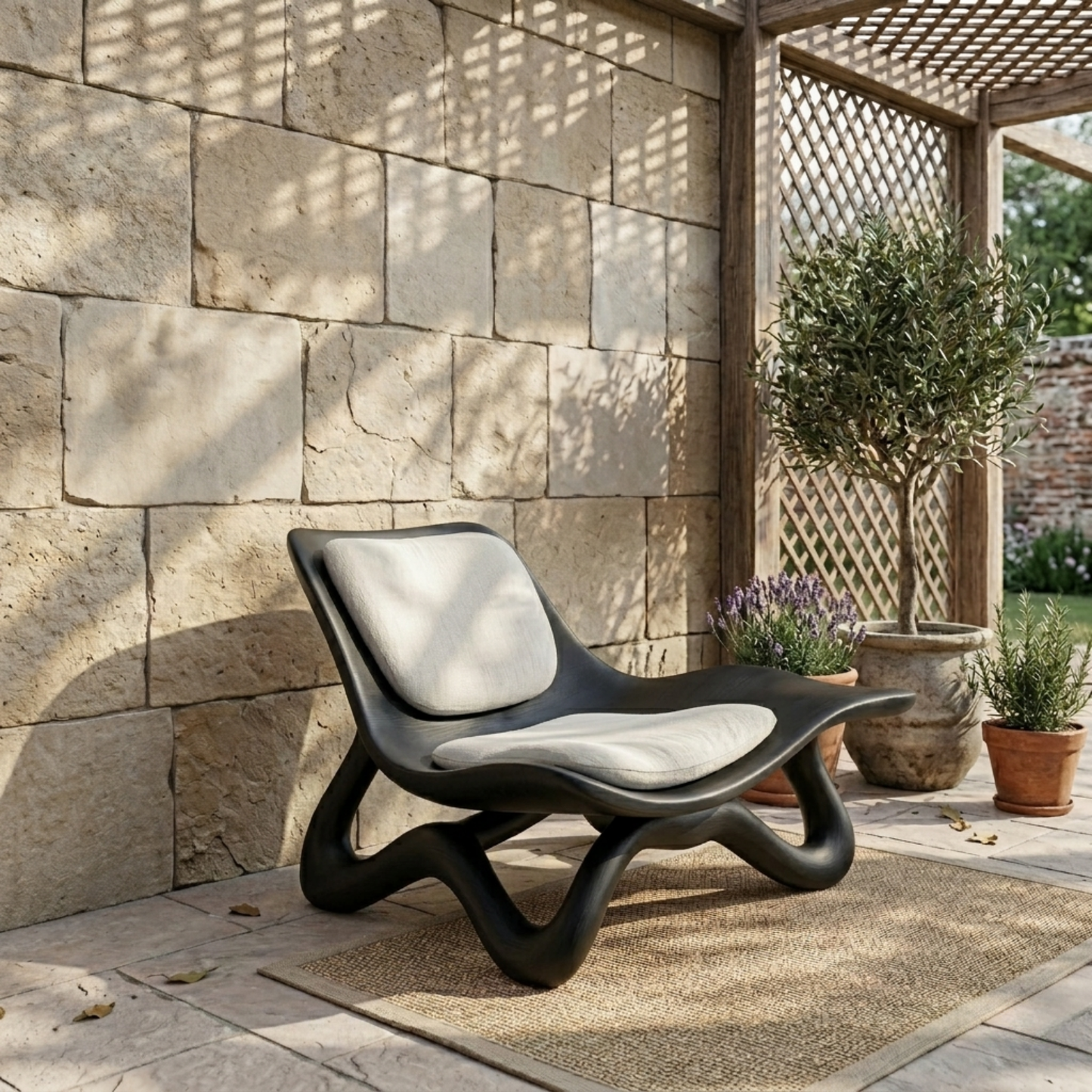 Handcrafted Solid Wood Lounge Chair – Modern Sculptural Curved Accent Chair