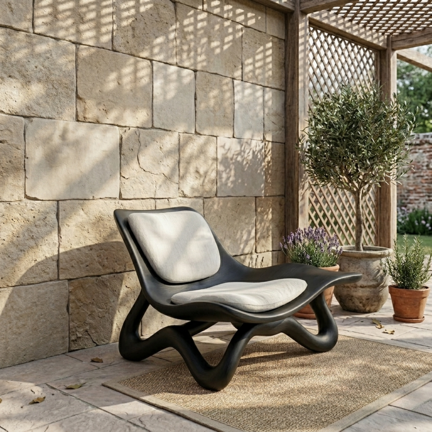 Handcrafted Solid Wood Lounge Chair – Modern Sculptural Curved Accent Chair