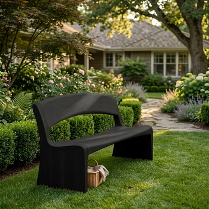 Solid Wood Outdoor Bench with Open Back Curve Modern Patio Garden Seating
