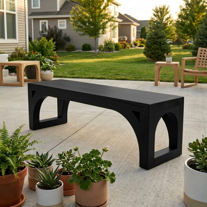 Solid Wood Outdoor Bench with Arched Base and Minimalist Rectangular Design