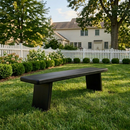 Solid Wood Outdoor Bench with Minimalist Slab Seat and Tapered Block Legs