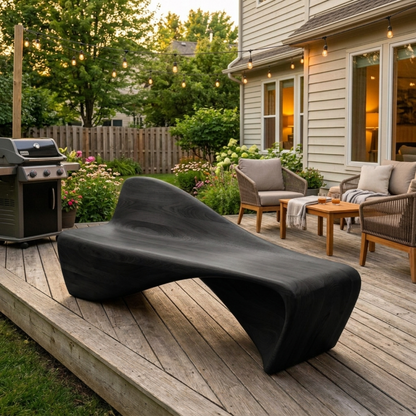 Solid Wood Outdoor Bench Sculptural Lounge Style with Ergonomic Curved Seat