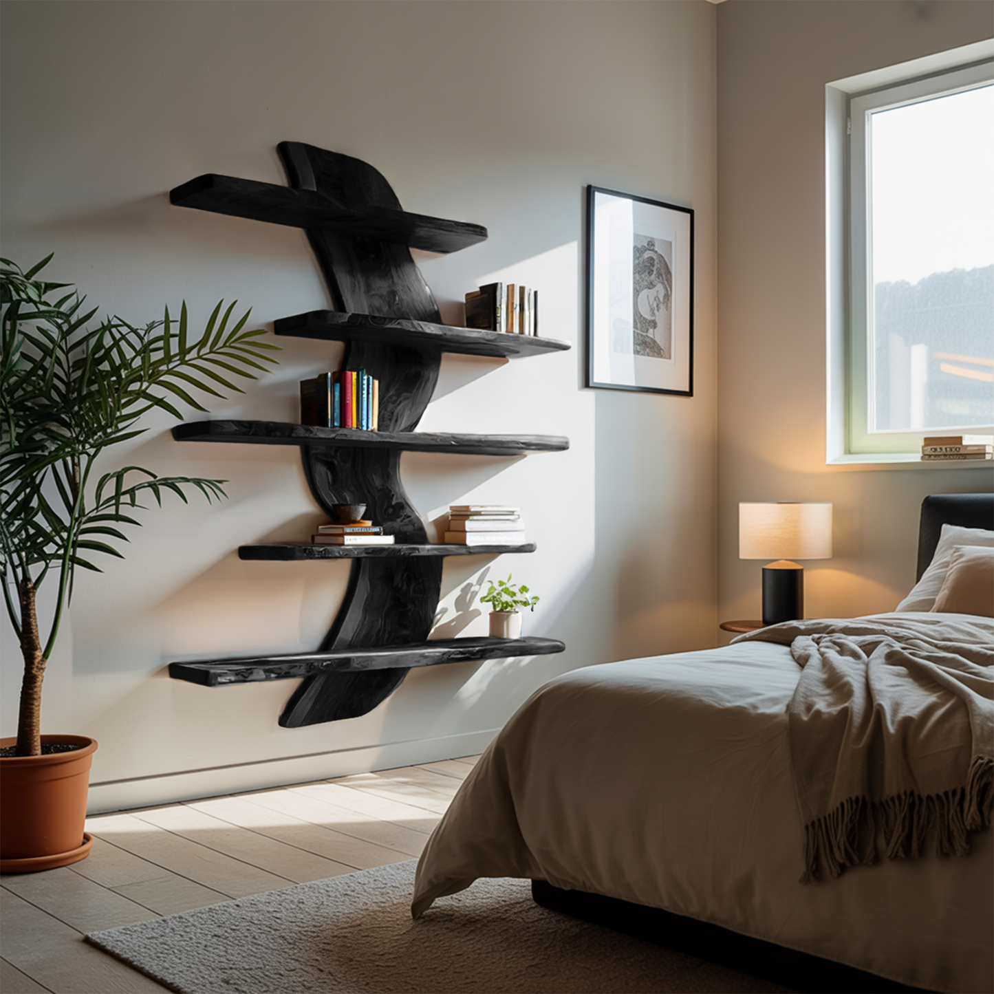 Sculptural Wall Mounted Bookshelf For Modern Living Room Kitchnce