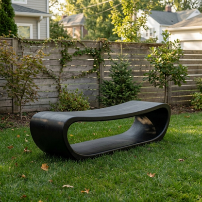 Solid Wood Outdoor Bench Curved Hollow Design with Sculptural Loop Base