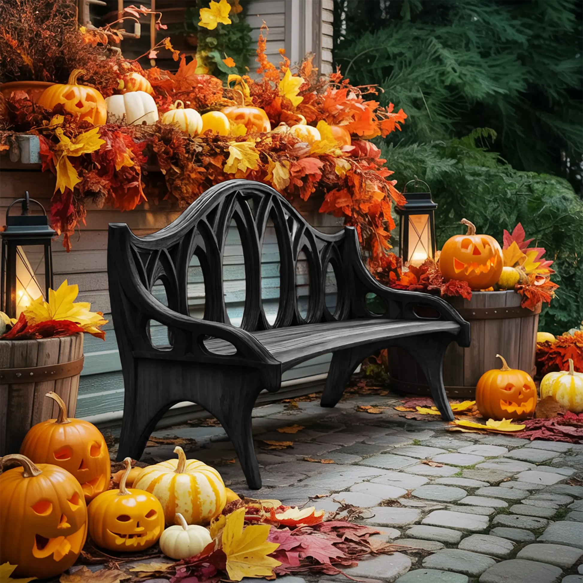 Farmhouse Solid Wood Halloween Bench For Outdoor Porch Design Kitchnce