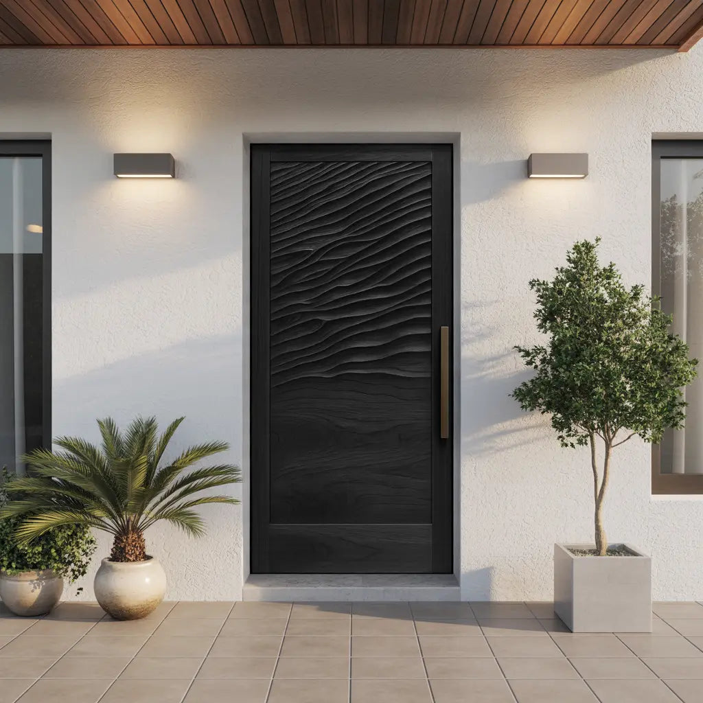 Modern Wave Pattern Front Door Design For Entryway Kitchnce