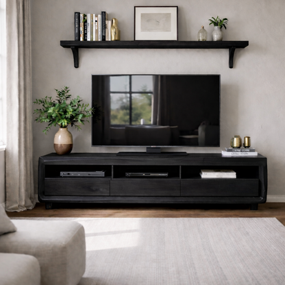 Solid Wood TV Stand with Drawers and Open Shelf – Rustic Modern Wooden Media Console Kitchnce