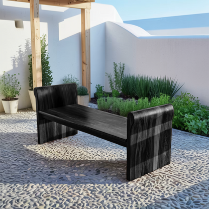 Contemporary Wood Bench With Rounded Armrests For Porch Or Garden Kitchnce