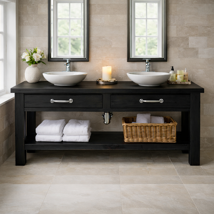 Solid Wood Double Bathroom Vanity with Drawers and Open Shelf Storage Kitchnce