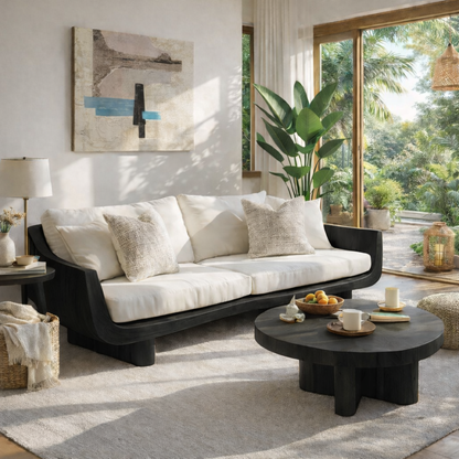 Solid Wood Curved Arm Sofa Organic Modern Style