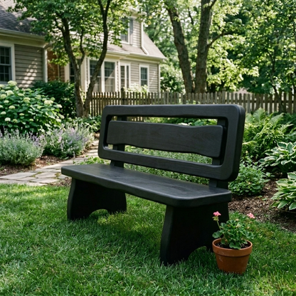 Solid Wood Outdoor Bench with Double Slat Back Modern Garden Patio Seating