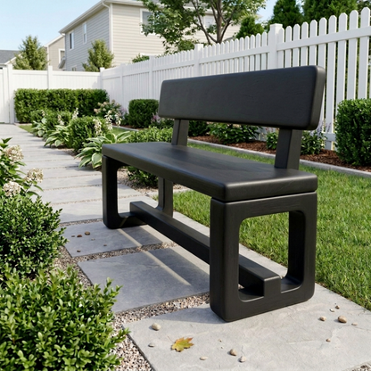 Solid Wood Outdoor Bench with Backrest and Modern Geometric Frame