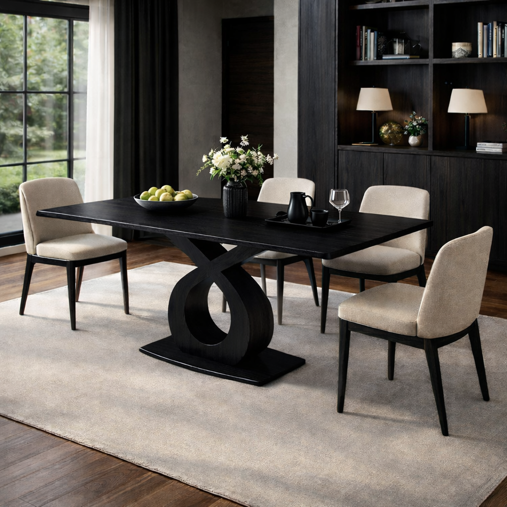 Modern Solid Wood Dining Table with Artistic Base