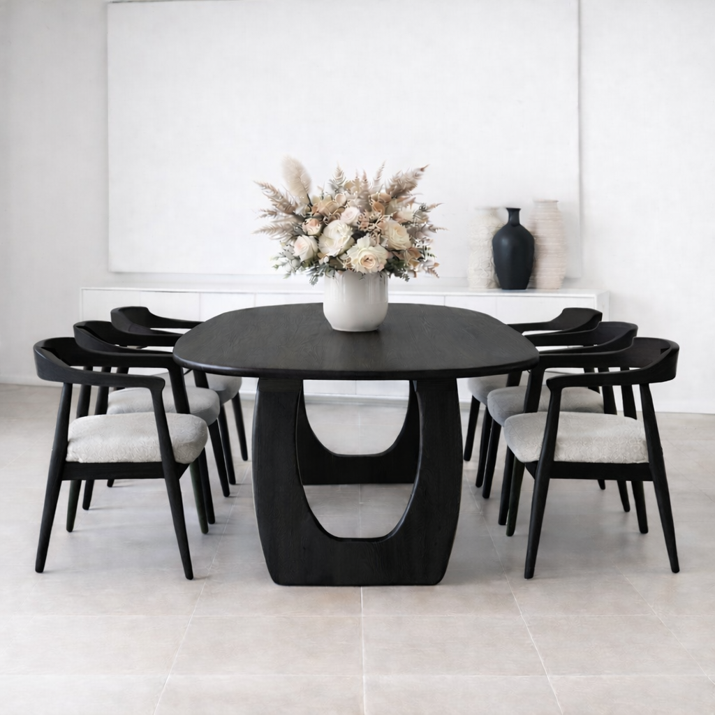 Solid Wood Oval Dining Table with U Shape Pedestal Base