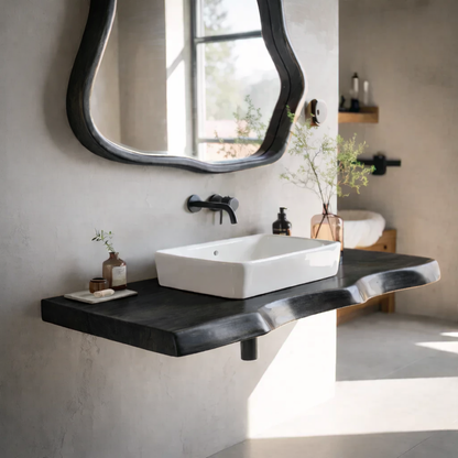 Live Edge Oak Floating Bathroom Vanity Shelf with Natural Finish Kitchnce