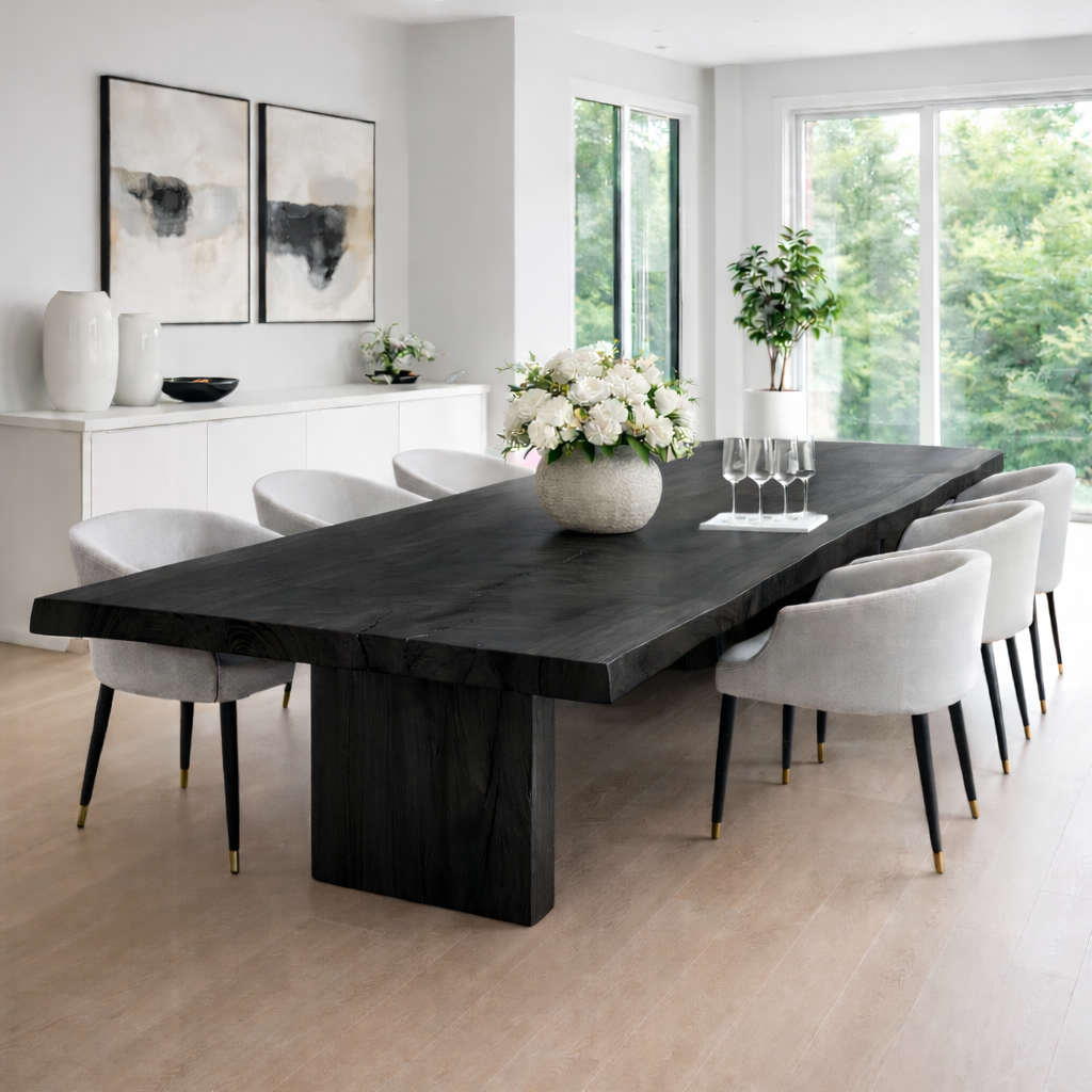 Solid Walnut Live Edge Dining Table with Sculptural Wood Base Kitchnce
