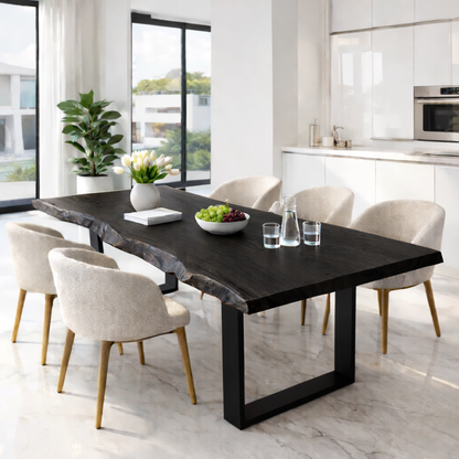 Live Edge Walnut Dining Table with Black Metal U-Shape Legs Kitchnce