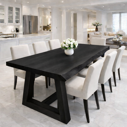 Handcrafted Solid Wood Live Edge Dining Table with Wooden Trestle Base Kitchnce