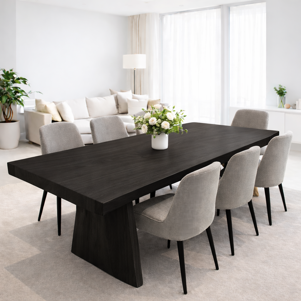 Solid Walnut Dining Table with Sculptural Wood Base Kitchnce