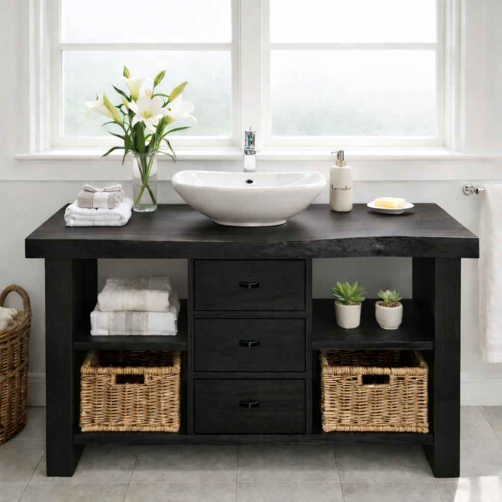 Rustic Walnut Bathroom Vanity with Drawers and Storage for Modern Bathrooms Kitchnce