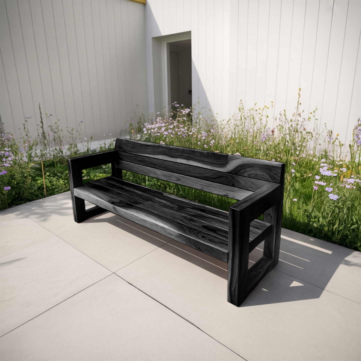 Modern Solid Wood Outdoor Bench With Armrests For Garden Or Entryway Kitchnce