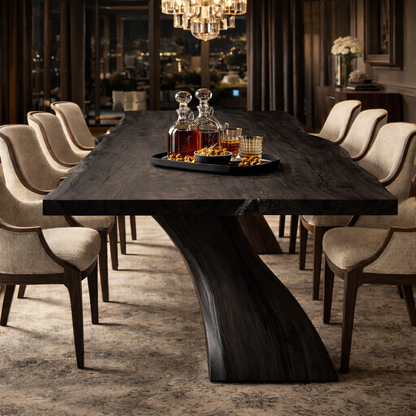 Live Edge Solid Wood Dining Table with Curved Base