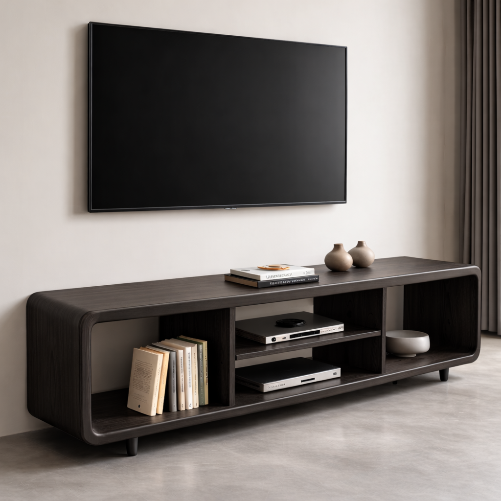 Solid Wood TV Stand with Open Shelves for Minimalist Interiors Kitchnce