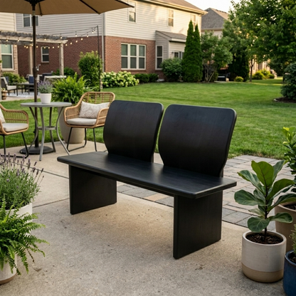 Solid Wood Outdoor Bench with Dual Curved Backrests Modern Sculptural Seating