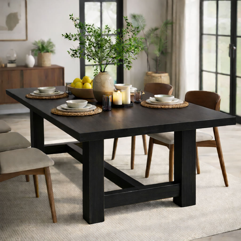 Solid Wood Rectangular Dining Table Modern Trestle Base