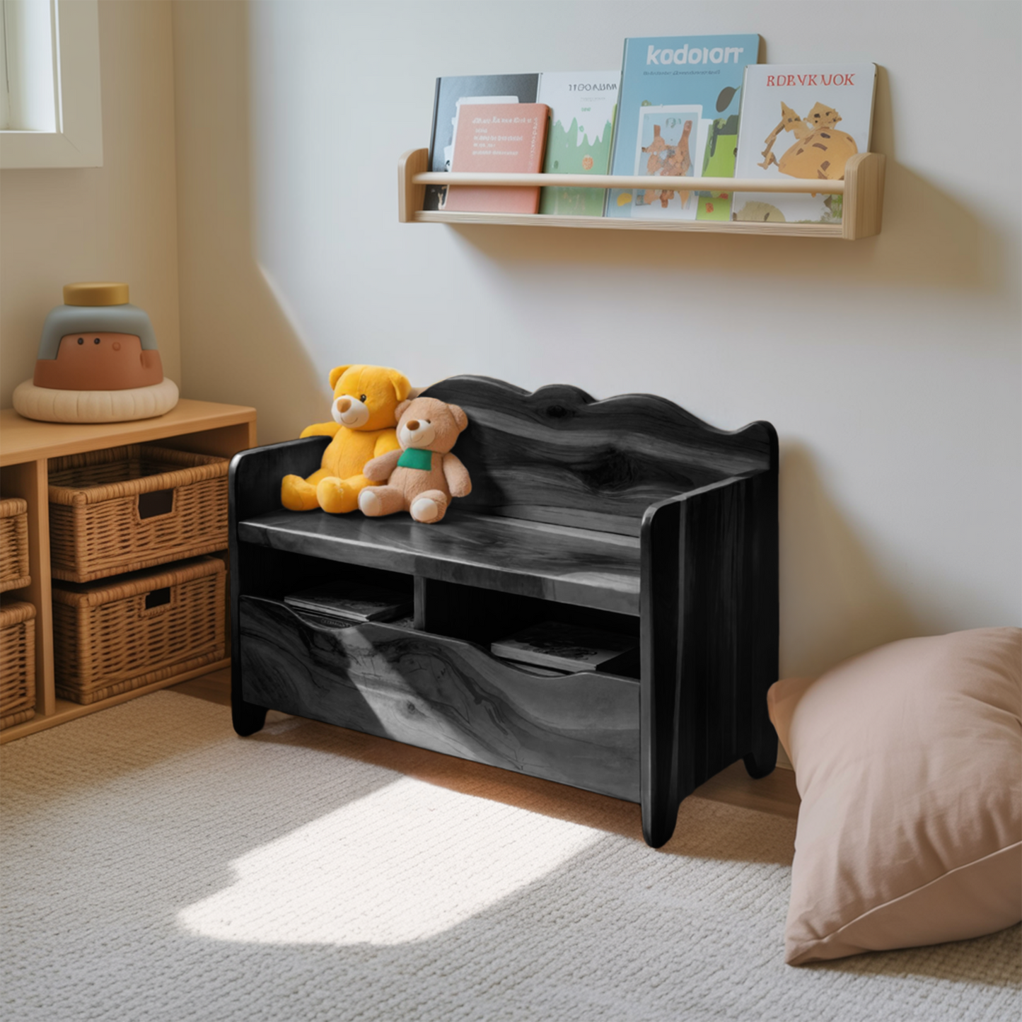 Montessori Bench With Book Storage For Kids Room Entryway And Playroom Kitchnce