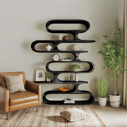 Mid Century Modern Wall Shelf With Flowing Shape For Living Room And Office Kitchnce