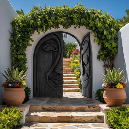 Artistic Face Carved Entry Door For Villa Entrance Kitchnce