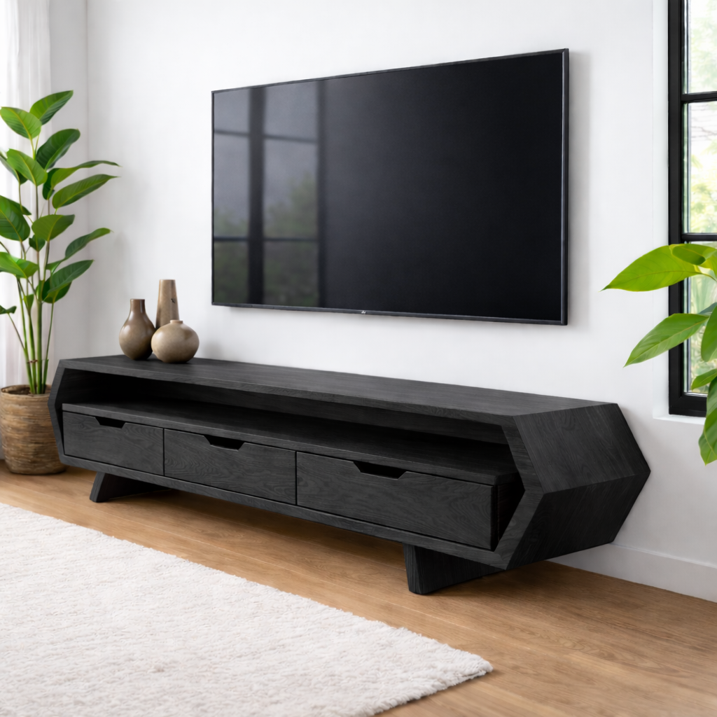 Solid Wood TV Stand with Drawers and Open Shelf for Stylish Interiors Kitchnce
