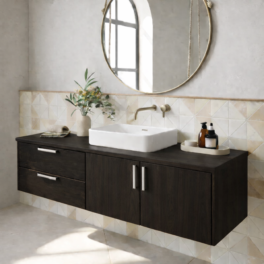 Floating Solid Wood Bathroom Vanity with Drawers and Cabinet Doors for Modern Home Interiors Kitchnce